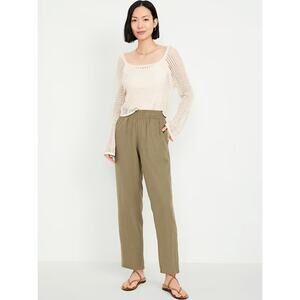 Old Navy High-Rise Wide Leg Linen Blend Pull-On Pants Kombu Green Medium Tall